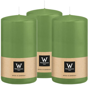 Cilinderkaars/stompkaars - 3x - lichtgroen - 13 x 7 cm - 52 branduren