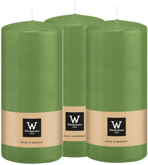 Cilinderkaars/stompkaars - 3x - lichtgroen - 15 x 7 cm - 63 branduren