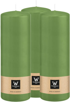 Cilinderkaars/stompkaars - 3x - lichtgroen - 20 x 7 cm - 103 branduren