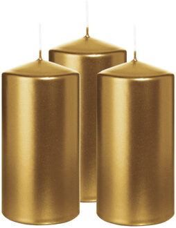 Cilinderkaars/stompkaars - 3x - metallic goud - 12 x 6 cm - 33 branduren