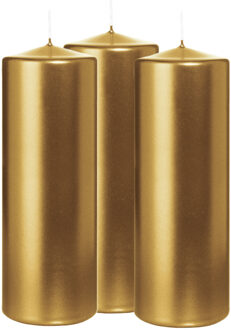 Cilinderkaars/stompkaars - 3x - metallic goud - 20 x 7 cm - 103 branduren