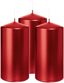 Cilinderkaars/stompkaars - 3x - metallic rood - 12 x 6 cm - 33 branduren