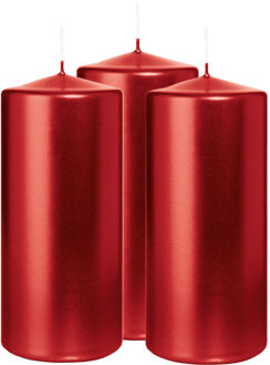 Cilinderkaars/stompkaars - 3x - metallic rood - 15 x 7 cm - 63 branduren