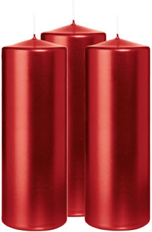 Cilinderkaars/stompkaars - 3x - metallic rood - 20 x 7 cm - 103 branduren