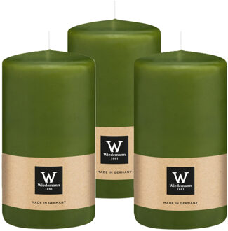 Cilinderkaars/stompkaars - 3x - olijfgroen - 12 x 6 cm - 33 branduren