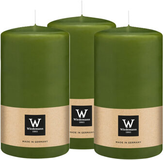 Cilinderkaars/stompkaars - 3x - olijfgroen - 13 x 7 cm - 52 branduren