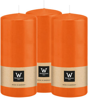 Cilinderkaars/stompkaars - 3x - oranje - 15 x 7 cm - 63 branduren