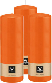Cilinderkaars/stompkaars - 3x - oranje - 20 x 7 cm - 103 branduren