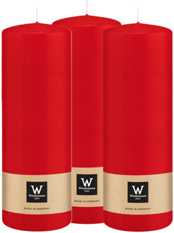 Cilinderkaars/stompkaars - 3x - rood - 20 x 7 cm - 103 branduren