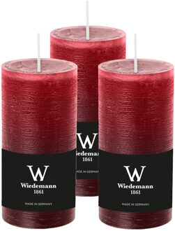 Cilinderkaars/stompkaars - 3x - rustieke kaars - bordeauxrood - 6 x 12 cm - 42 branduren