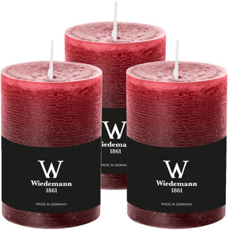 Cilinderkaars/stompkaars - 3x - rustieke kaars - bordeauxrood - 7 x 10 cm - 43 branduren