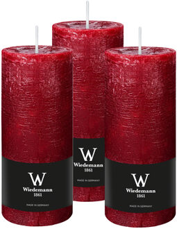 Cilinderkaars/stompkaars - 3x - rustieke kaars - bordeauxrood - 7 x 16 cm - 66 branduren