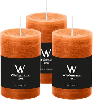 Cilinderkaars/stompkaars - 3x - rustieke kaars - cognac - 6 x 9 cm - 30 branduren
