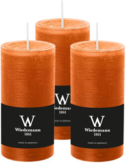 Cilinderkaars/stompkaars - 3x - rustieke kaars - cognac bruin - 6 x 12 cm - 42 branduren