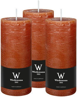Cilinderkaars/stompkaars - 3x - rustieke kaars - cognac bruin - 7 x 16 cm - 66 branduren