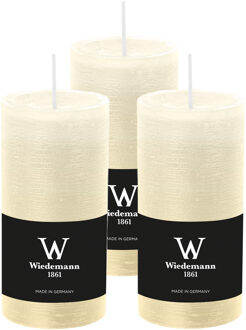 Cilinderkaars/stompkaars - 3x - rustieke kaars - ivoorwit - 6 x 12 cm - 42 branduren