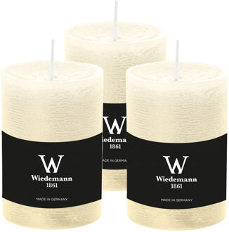Cilinderkaars/stompkaars - 3x - rustieke kaars - ivoorwit - 7 x 10 cm - 43 branduren