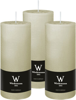 Cilinderkaars/stompkaars - 3x - rustieke kaars - ivoorwit - 7 x 16 cm - 66 branduren