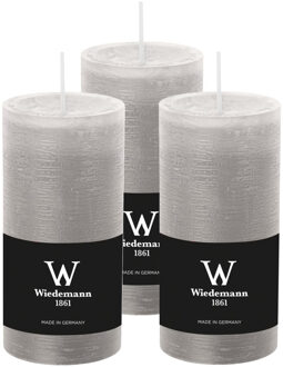 Cilinderkaars/stompkaars - 3x - rustieke kaars - lichtgrijs - 6 x 12 cm - 42 branduren