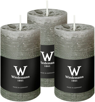 Cilinderkaars/stompkaars - 3x - rustieke kaars - lichtgrijs - 6 x 9 cm - 30 branduren