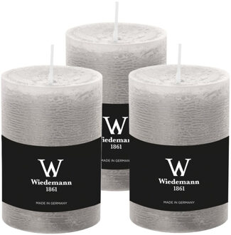 Cilinderkaars/stompkaars - 3x - rustieke kaars - lichtgrijs - 7 x 10 cm - 43 branduren