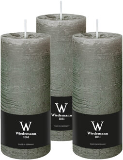 Cilinderkaars/stompkaars - 3x - rustieke kaars - lichtgrijs - 7 x 16 cm - 66 branduren