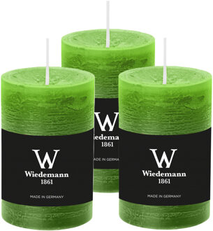 Cilinderkaars/stompkaars - 3x - rustieke kaars - lichtgroen - 6 x 9 cm - 30 branduren