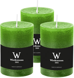 Cilinderkaars/stompkaars - 3x - rustieke kaars - lichtgroen - 7 x 10 cm - 43 branduren