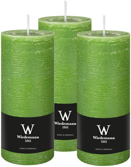 Cilinderkaars/stompkaars - 3x - rustieke kaars - lichtgroen - 7 x 16 cm - 66 branduren