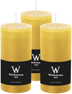 Cilinderkaars/stompkaars - 3x - rustieke kaars - okergeel - 6 x 12 cm - 42 branduren
