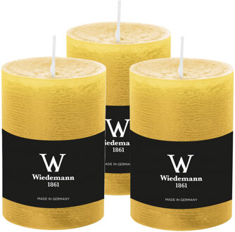 Cilinderkaars/stompkaars - 3x - rustieke kaars - okergeel - 7 x 10 cm - 43 branduren
