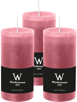 Cilinderkaars/stompkaars - 3x - rustieke kaars - oudroze - 6 x 12 cm - 42 branduren