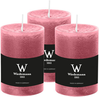 Cilinderkaars/stompkaars - 3x - rustieke kaars - oudroze - 7 x 10 cm - 43 branduren
