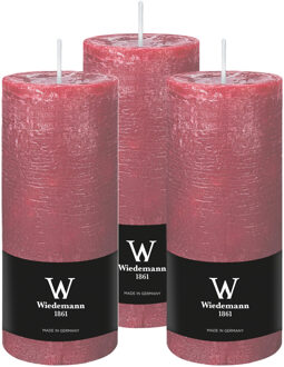 Cilinderkaars/stompkaars - 3x - rustieke kaars - oudroze - 7 x 16 cm - 66 branduren