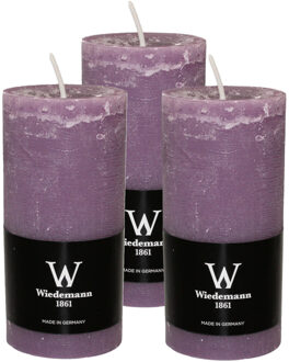 Cilinderkaars/stompkaars - 3x - rustieke kaars - paars - 6 x 12 cm - 42 branduren