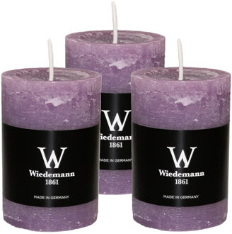 Cilinderkaars/stompkaars - 3x - rustieke kaars - paars - 6 x 9 cm - 30 branduren
