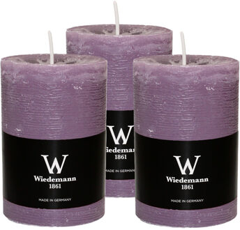 Cilinderkaars/stompkaars - 3x - rustieke kaars - paars - 7 x 10 cm - 43 branduren