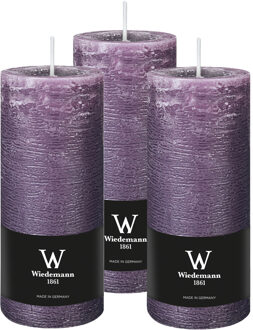 Cilinderkaars/stompkaars - 3x - rustieke kaars - paars - 7 x 16 cm - 66 branduren