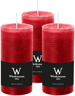 Cilinderkaars/stompkaars - 3x - rustieke kaars - rood - 6 x 12 cm - 42 branduren