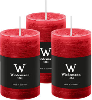 Cilinderkaars/stompkaars - 3x - rustieke kaars - rood - 6 x 9 cm - 30 branduren