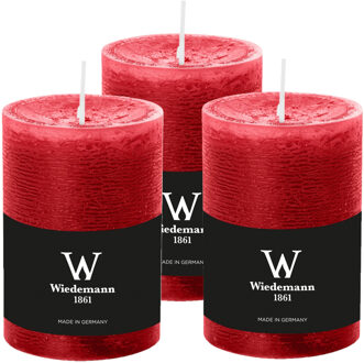 Cilinderkaars/stompkaars - 3x - rustieke kaars - rood - 7 x 10 cm - 43 branduren