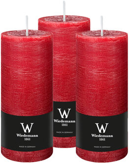 Cilinderkaars/stompkaars - 3x - rustieke kaars - rood - 7 x 16 cm - 66 branduren