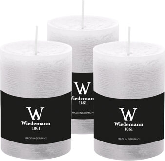 Cilinderkaars/stompkaars - 3x - rustieke kaars - wit - 7 x 10 cm - 43 branduren