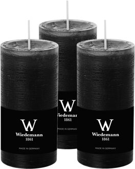 Cilinderkaars/stompkaars - 3x - rustieke kaars - zwart - 6 x 12 cm - 42 branduren