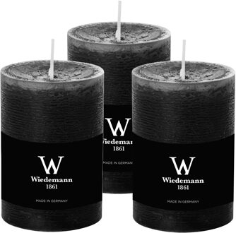 Cilinderkaars/stompkaars - 3x - rustieke kaars - zwart - 7 x 10 cm - 43 branduren