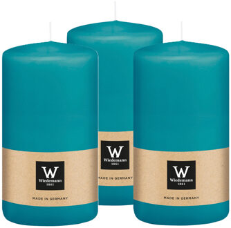 Cilinderkaars/stompkaars - 3x - turquoise - 12 x 6 cm - 33 branduren