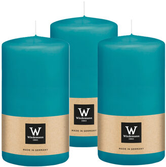 Cilinderkaars/stompkaars - 3x - turquoise blauw - 13 x 7 cm - 52 branduren