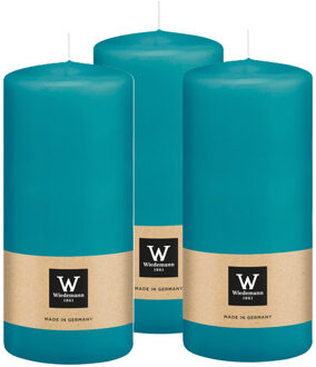 Cilinderkaars/stompkaars - 3x - turquoise blauw - 15 x 7 cm - 63 branduren