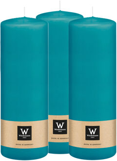 Cilinderkaars/stompkaars - 3x - turquoise blauw - 20 x 7 cm - 103 branduren