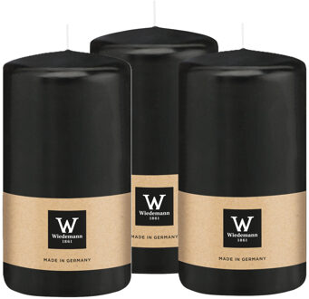 Cilinderkaars/stompkaars - 3x - zwart - 12 x 6 cm - 33 branduren